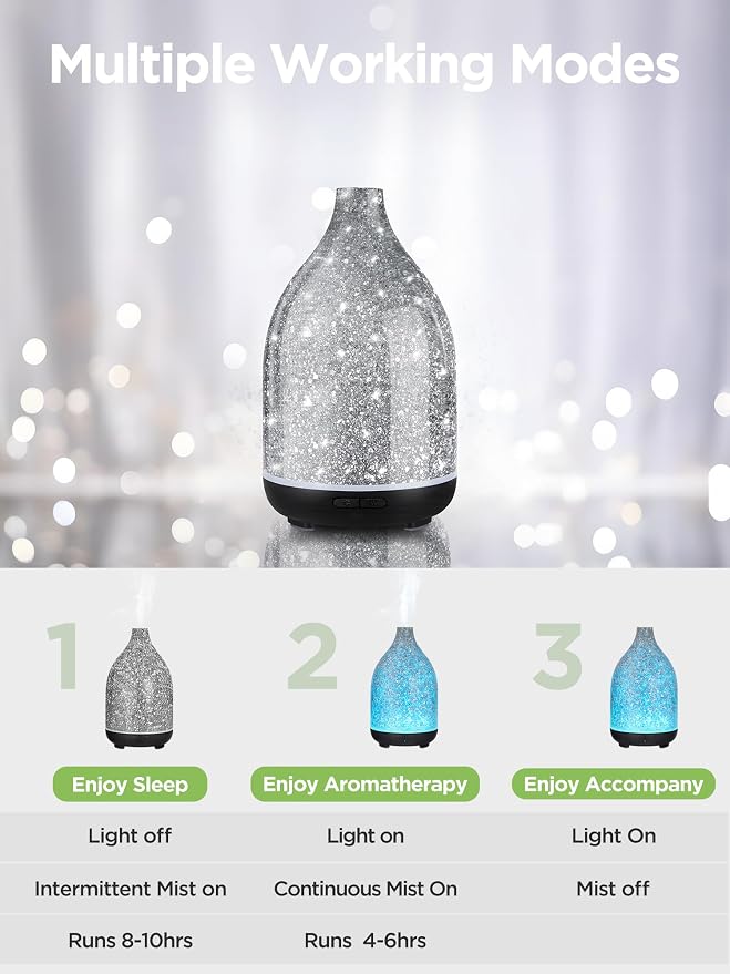 InnoGear Oil Diffuser, Aromatherapy Diffuser for Essential Oils 150ml Scent Diffuser Ultrasonic Cool Mist Humidifier with 2 Mist Modes 7 Color Lights Waterless Auto Off for Room Office, Shiny Silver