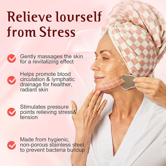 erdnretl Gua Sha & Face Roller, Stainless Steel Gua Sha Facial Tools for Face, Eyes,Chin & Jawline Sculpting,Body Gua Sha Tools with Pouch