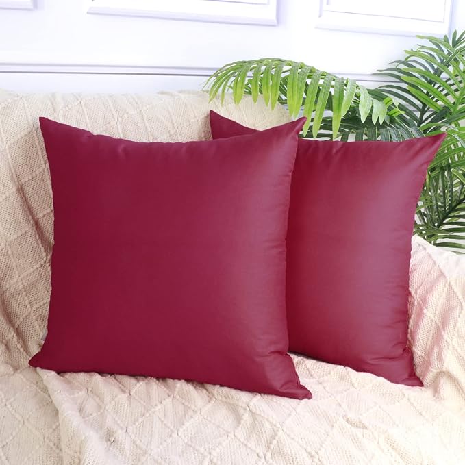 4-Pack 100% Cotton Comfortable Solid Decorative Throw Pillow Case Square Cushion Cover Pillowcase Sublimation Blank Pillow Covers(Cover Only,No Insert)(20x20inch/50x50cm, Wine red)