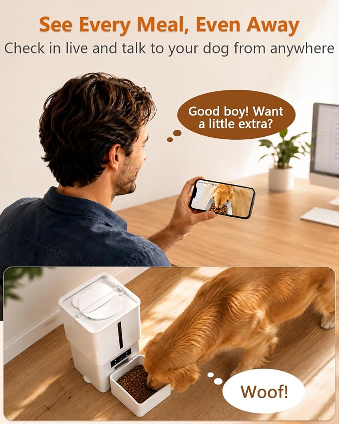 Automatic Dog Feeder Large Breed: 15L/63 Cup Capacity for Kibble up to 22mm | Anti-Clog Slow Feeder with Elevated Stand, Featuring HD Camera with WiFi and Easy App Scheduling by Yakry
