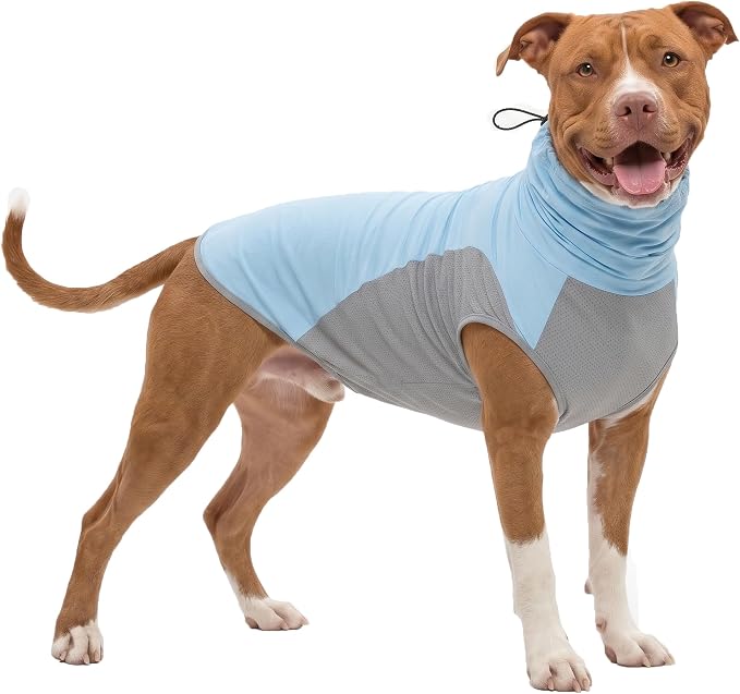 LovinPet UPF 150+ Dog Sun Shirt, Sleeveless High Neck Cooling UV Protection Clothes for Medium Breeds, Quick Dry Lightweight Outdoor Vest with Breathable Belly Panel, Light Blue, M