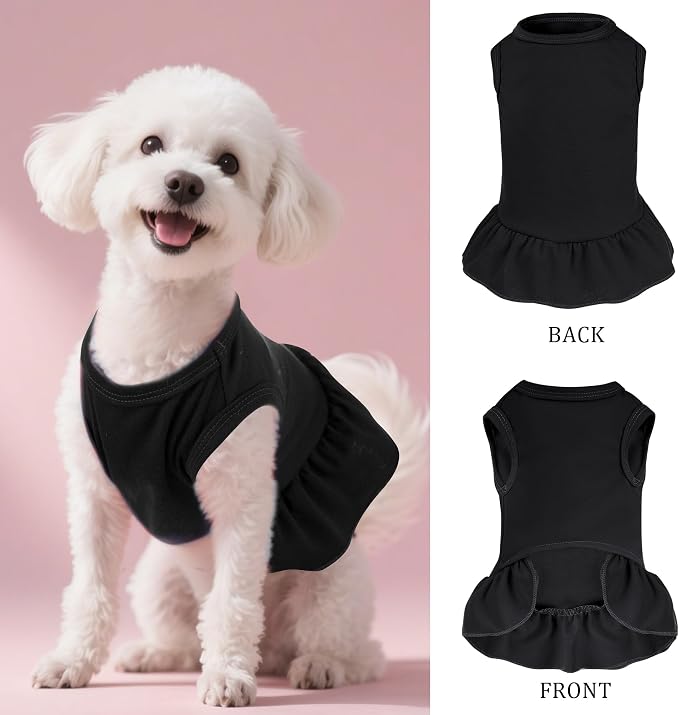 2 Pcs Dog Dresses Cat Skirt Solid Color Dog Clothes Summer Sleeveless Puppy Girl Clothes for Small Pet Dogs Cats (Black,Red, Medium)