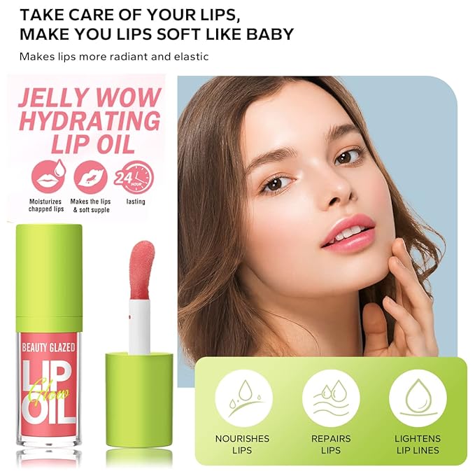 Beauty Glazed Big Brush Head Lip Oil, Ultra-Hydrating & Nourishing, Smooth Glossy Finish Lip Glow Oil, Shiny and Vegan Tinted Lip Gloss, Non-Sticky Formula (104# LOVE)