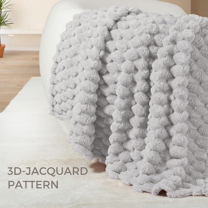Whale Flotilla Soft Fleece King Size Bed Blanket 3D Jacquard, Light Grey | Lightweight Breathable Coverlet Bedspread for All Seasons, Super Cozy Plush Fluffy Fuzzy Decorative Blanket for Bed, 90"x104"