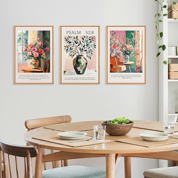 FWIEXA Christian Bible Verse Canvas Wall Art Set, Easter 3 Piece Religious Scripture Framed Wall Decor, Jesus Floral Painting Artwork, 16x24 Inches Modern Biblical Pictures Prints for Living Room, Bedroom, Women, Rustic Farmhouse
