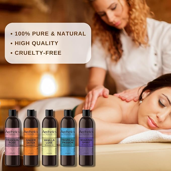 Aesthetic Naturals Massage Oil (Tranquil Rose) Ciana Natural Massage Oil for Men and Women
