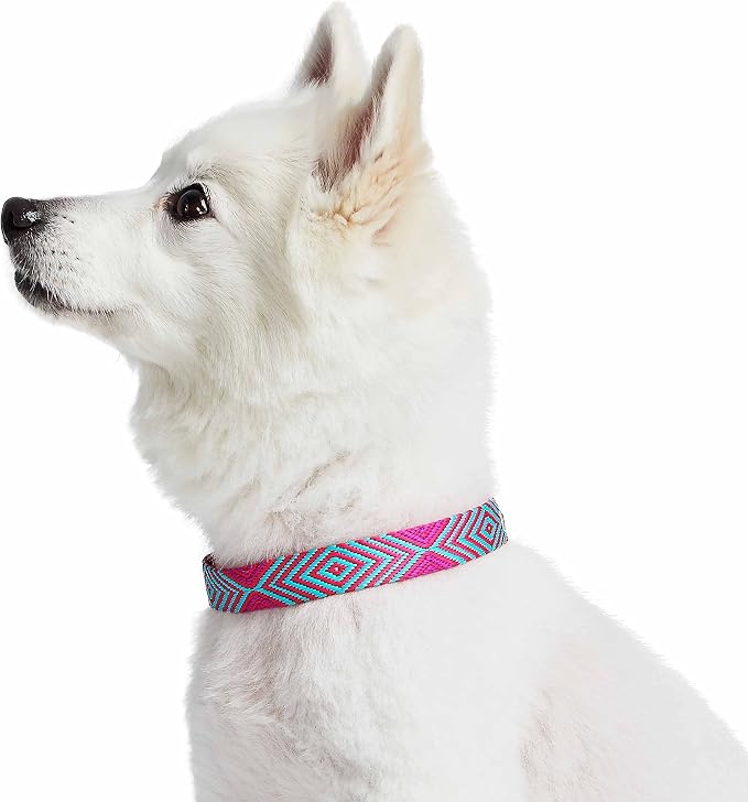 Blueberry Pet Southwestern Tribal Lozenges French Pink Adjustable Dog Collar with Metal Buckle, Neck 17-20.5", for Large Breed