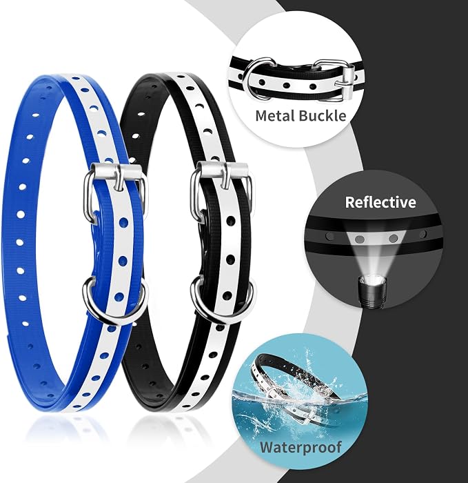 Shock Collar Replacement Strap 2-Pack - Compatible with Jugbow, Garmin, Patpet | 3/4 Inch Adjustable TPU Collar for Dogs | Waterproof & Reflective Design for Training, Walking