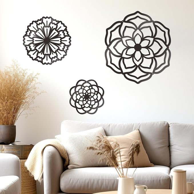 Zzbakress 3 Pcs Metal Flowers Wall Decor Black Wall Decoration Metal Flower Art Farmhouse Wall Decor Multiple Flowers Hanging Decor for Bathroom Living Room Kitchen Garden Office (Black Retro) | Farmhouse Flower Bathroom Decor Wall Decorations For Bath...