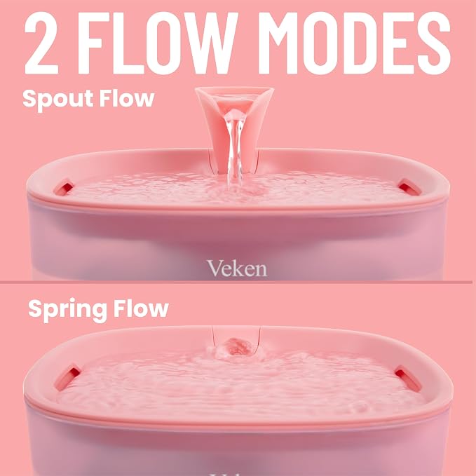 Veken 85oz/2.5L Cat Water Fountain with Detachable Tank for Cat, Dog, Red | Easy to Clean & Assemble, Pet Drinking Dispenser with Quiet Operation & LED Light, Small Pets