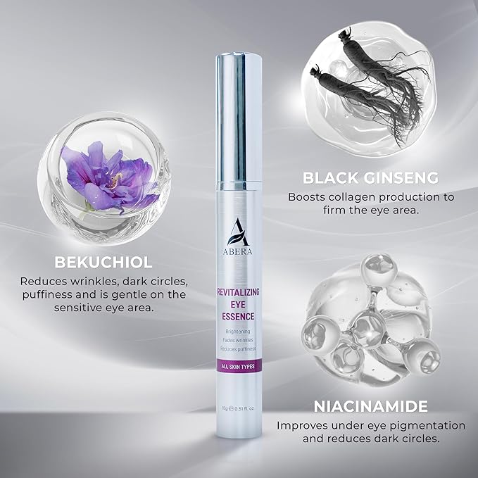 Abera Eye Revitalizing Essence, Anti-Aging Treatment with Bakuchiol and Black Ginseng, Dark Circles and Fine Lines – 0.51 fl oz
