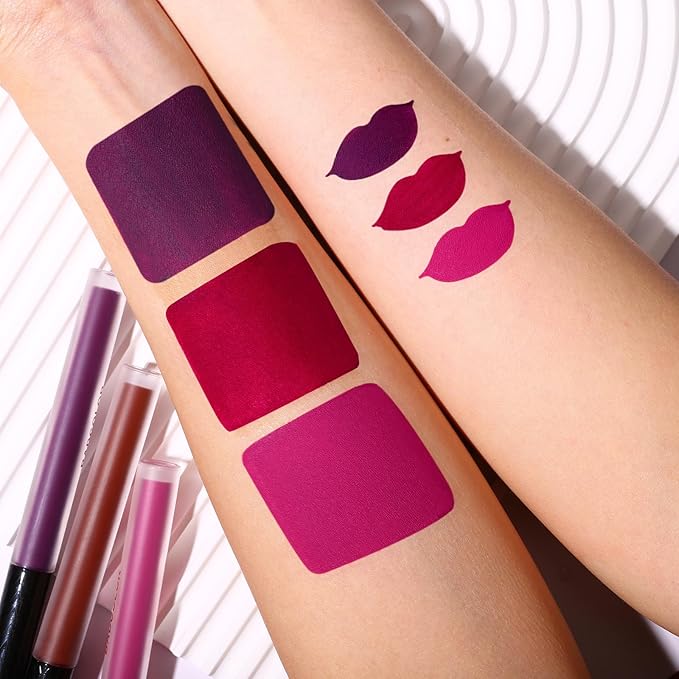 BADCOLOR 3 Colors Matte Liquid Lipstick Set, Purple Burgundy Rose Red Halloween Makeup, High Impact Long Lasting Lip Stain Velvet Nonstick Cup Smudge Proof & Waterproof Lip Gloss Set