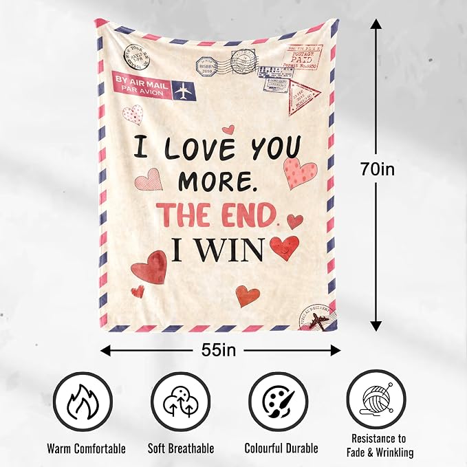 UFOORO Anniversary Couple Gifts for Women, Blanket for Her Him, I Love You More Soft Fleece Throw Blanket, Birthday Romantic Gifts for Girlfriend Boyfriend Wife Husband 55 * 70 inches