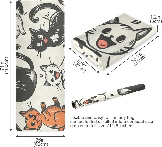 Comic Naughty Cats Yoga Mat for Home Workout Fitness Mat for Women Non Slip Exercise Mats with Storage Bag