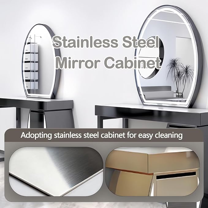 Salon Station for Hair Stylist with Curved Cabinet & Glowing Accents, Barber Station includes Oval LED Mirror, Large Capacity Storage