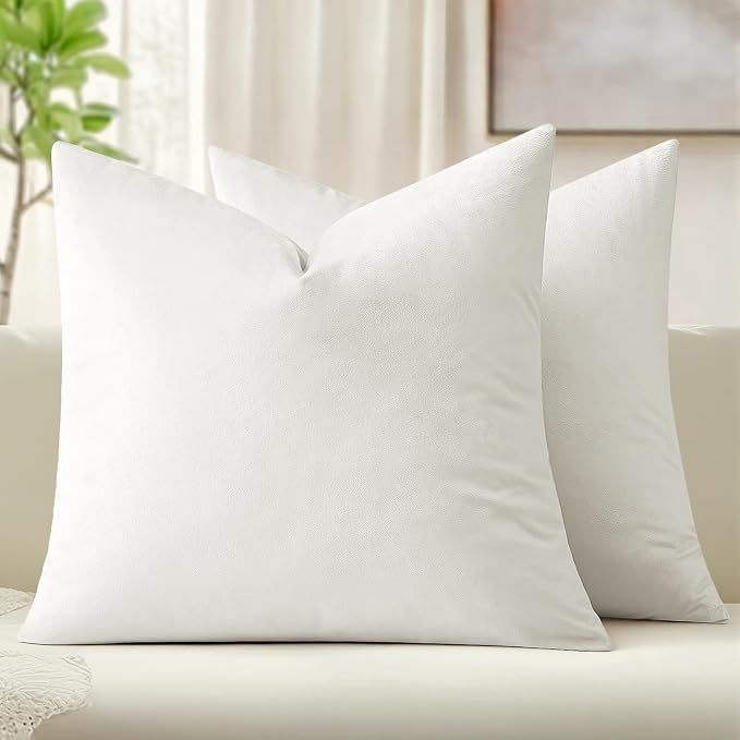 MIULEE 24x24 Inch Pack of 2 Euro Velvet Throw Pillow Covers Pure White | Soft Solid Decorative Euro Sham, Modern Luxury Home Decor, for King Bed Sofa Couch Bedroom Livingroom