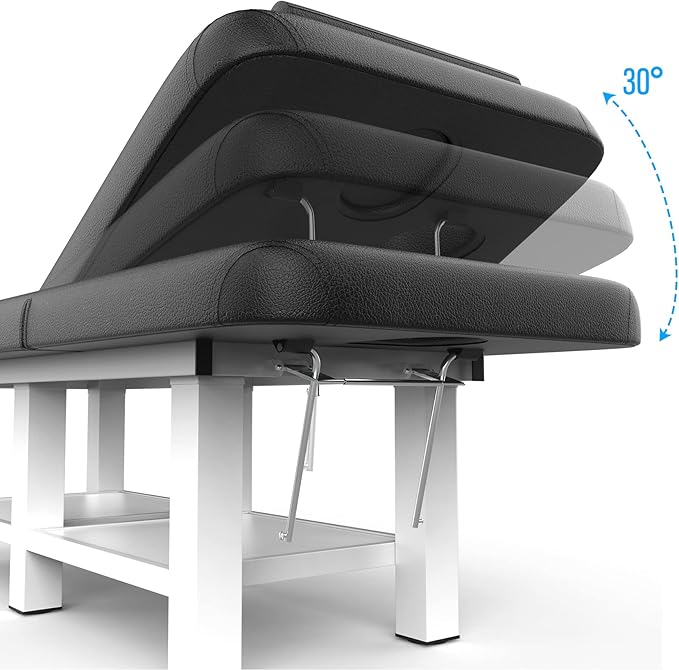 Black Wide Stationary Massage Table with Backrest for Treatment Table Physical Therapy Table Spa Facial Bed, Metal Frame PU Leather 31.5'' Wide 75'' Long Heavy Duty Professional Stationary Massage Bed