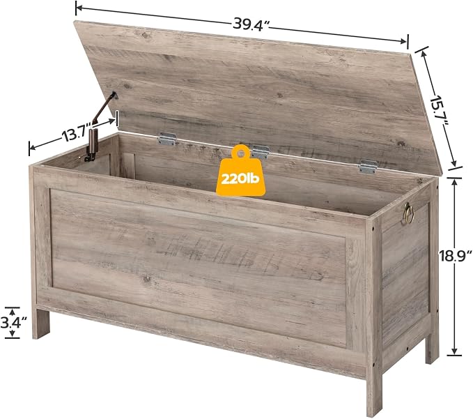HOOBRO Toy Box, Retro Wooden Look Storage Chest with Safety Hinge, Entryway Storage Bench Supports 220 lb, 39.4 x 15.7 x 18.9 Inches Toy Chest Organizer, Easy Assembly (Greige) BG100CW01G1