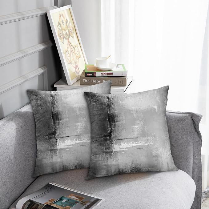 Emvency Throw Pillow Covers Set of 2, 18 x 18 Inch, Beige Abstract | Retro Grey Outdoor Decorative Square Pillow Cases Couch Cushion Case for Couch Bed Sofa Living Room Home Decor