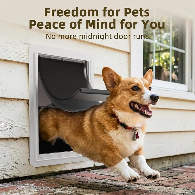 URSPET Medium Dog Door for Wall, 3-Flap Insulated, Steel Frame,White | 8.25 x 12.25 in Usable Opening, For 4.3-7.8 in Walls, Compatible with PetSafe Wall Cutouts, Lock Panel, Replaceable Flaps