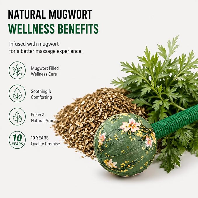 Mugwort Massage Hammer, Manual Percussion Massage Tool, Handheld Back Massager for Muscle Relaxation, Shoulder & Full Body Recovery, Easy Self Massage, Portable Home Use