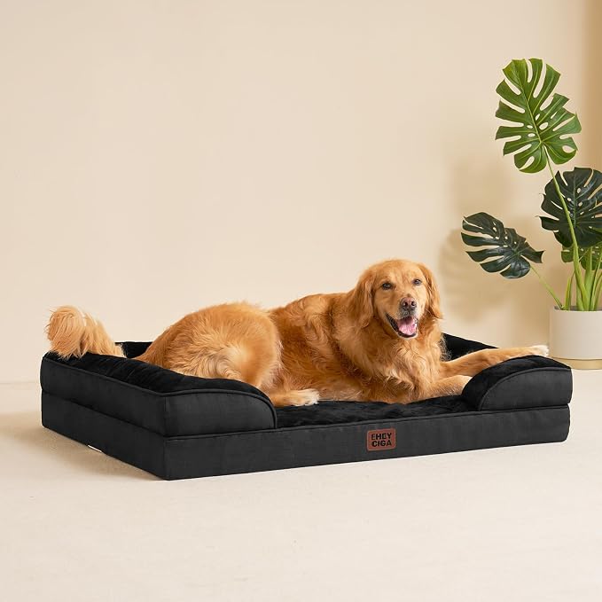EHEYCIGA Orthopedic XXL Dog Bed, Waterproof Washable XL Big Pet Bed 52" | Non-Slip Bottom and Egg-Crate Memory Foam Extra Large Pet Couch Bed with Washable Removable Cover, Black