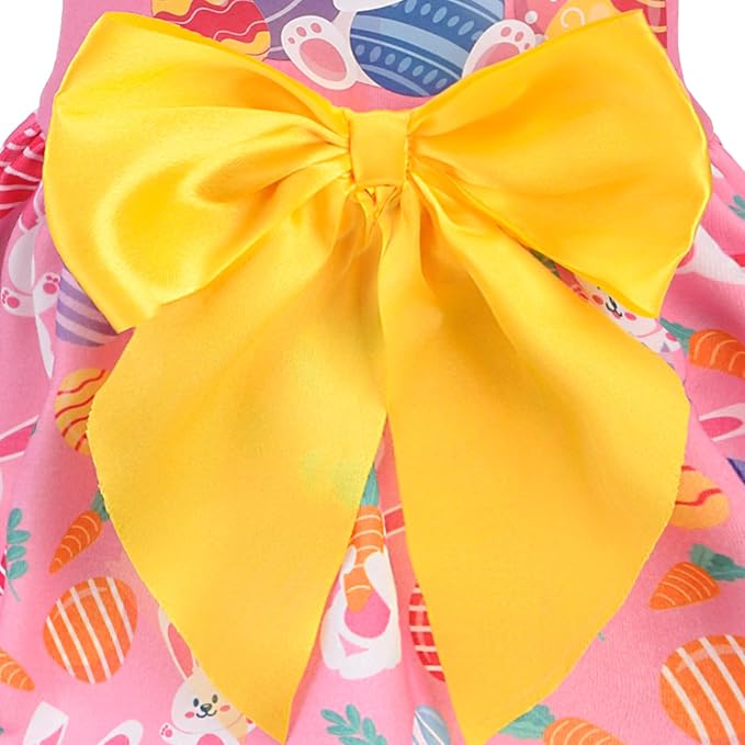 PUPTECK Print Easter Dog Dress with Cute Bow, Pink Rabbit XS | Puppy Doggie Pet Clothes Outfits Apparel Costume for Holiday Party Birthday Photoshoot for Small Medium Large Dogs Girls