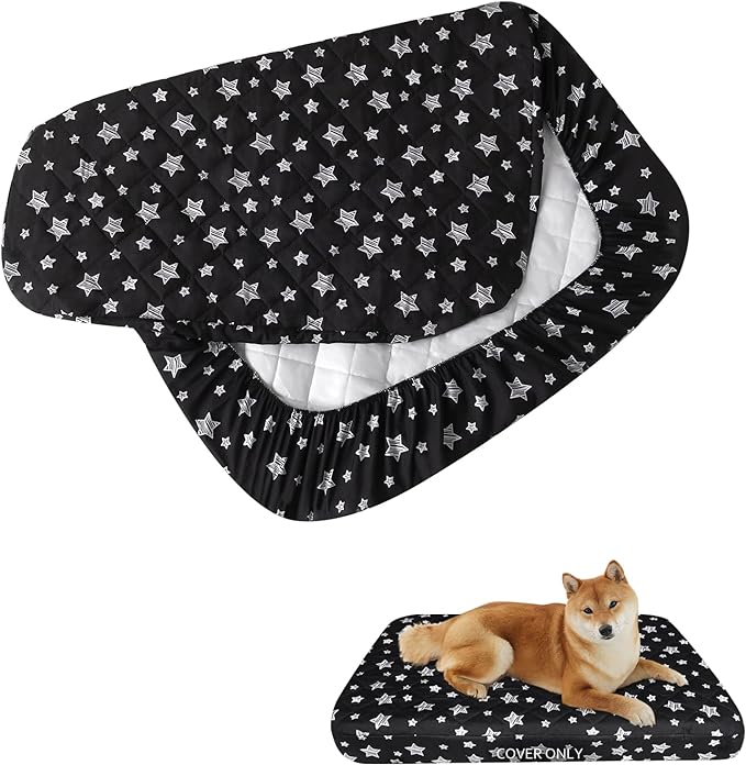Waterproof Dog Bed Covers Replacement Lovely Black Star Print, 27x36 Inches | Washable Pet Hair Easy to Remove, Noiseless Quilted Puppy Pet Bed Cover , for Dog/Cat, Cover Only