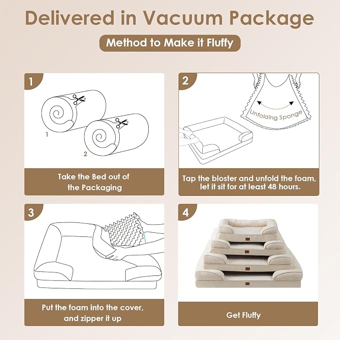 EHEYCIGA Orthopedic Dog Beds Large Sized Dog, Waterproof Washable Pet Bed | Non-Slip Bottom and Egg-Crate Memory Foam XL Dog Couch Bed with Washable Removable Cover, Beige