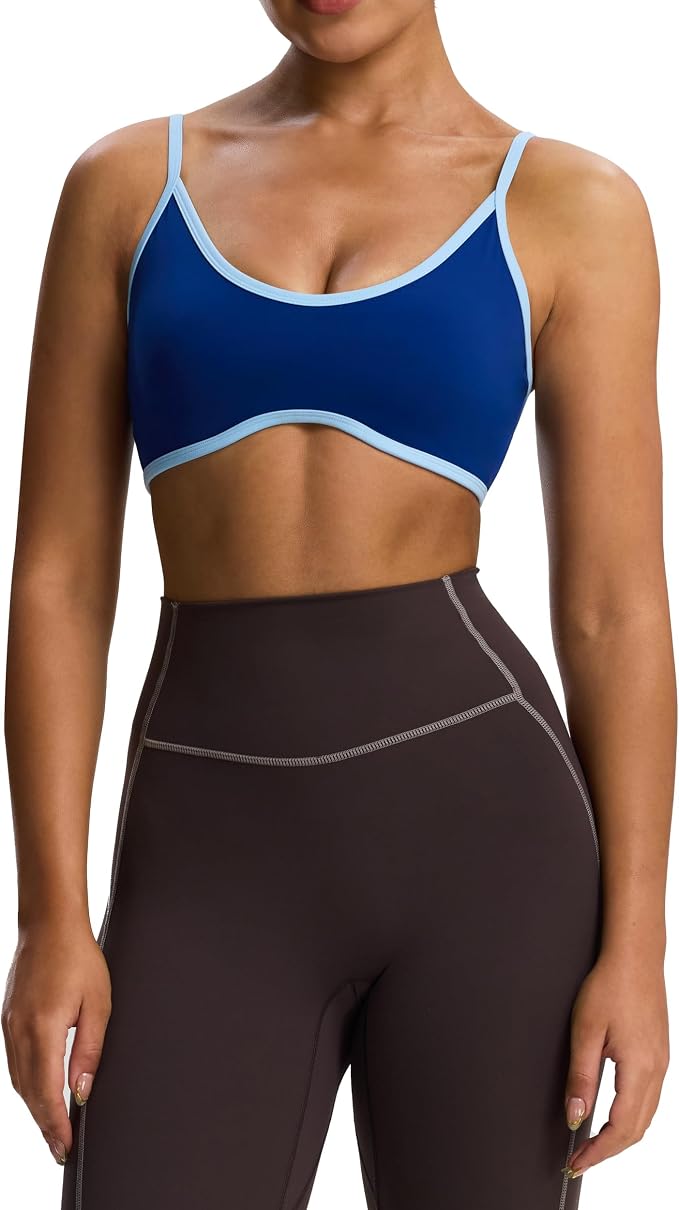 Aoxjox Women's Color Block Workout Sports Bras Fitness Lexi Lined Strappy Bra Athletic Yoga Crop Tank