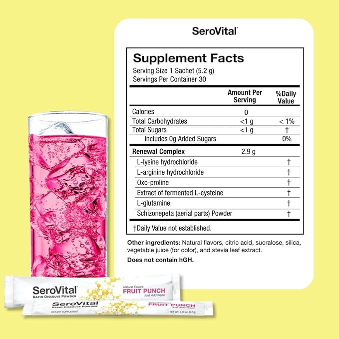 Serovital Rapid Dissolve Powder - Anti-Aging Supplement for Women, Skin Benefits, Energy and Better Sleep | 30 Day Supply - Fruit Punch