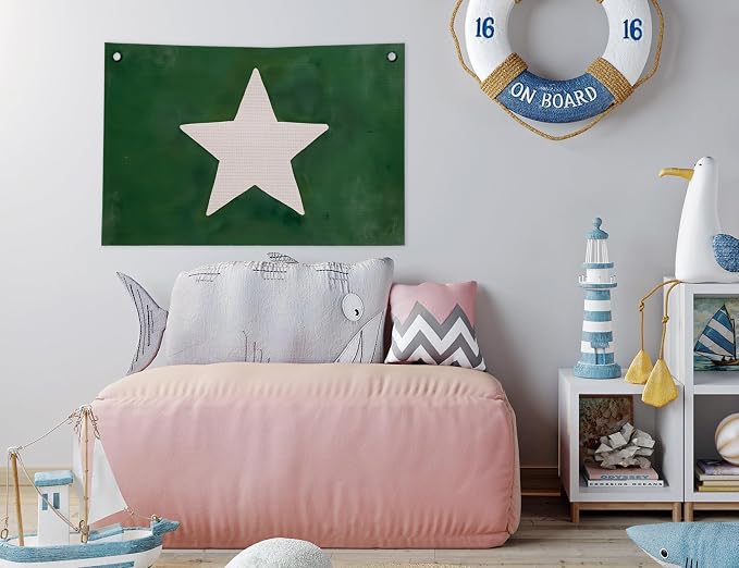 Retro Dark Green Star Canvas Banner, Kids Boys Room Pennant Flag Wall Art for Boys Room Bedroom Playroom, 30x20 in