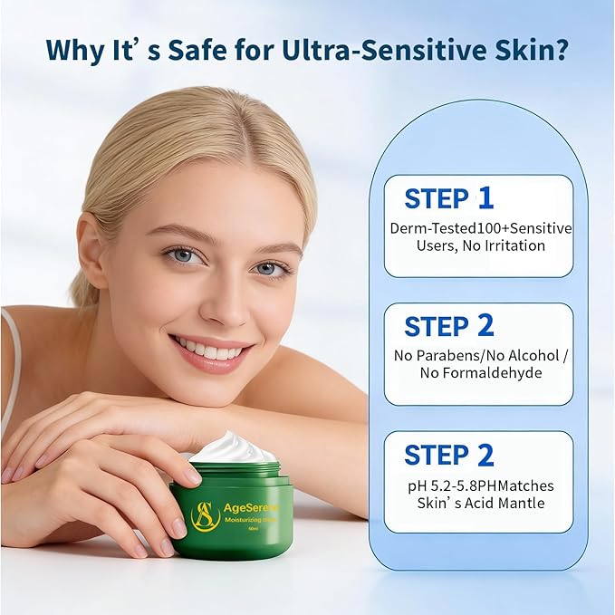 Daily Facial Moisturizer Cream, Formulated Without Common Irritants for Those with Sensitive Skin, Squalane & Hyaluronic Acid, Moisture Barrier Repair, Long Lasting Hydration，1.7 fl oz