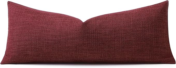 OTOSTAR Linen Throw Pillow Cover Set of 1 Decorative Long Lumbar Pillowcase Rectangle Cushion Cover 14x36 Inch for Home Decor Sofa Bedroom Car 35 x 90CM Burgundy