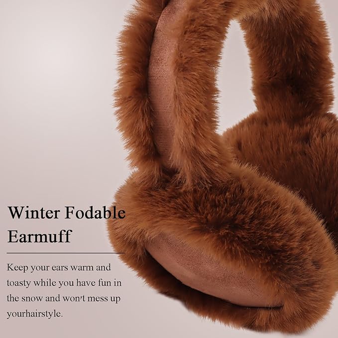 Zsedrut Winter Women Earmuff Foldable Ear Warmer Fluffy Ear Cover Warm Outdoor