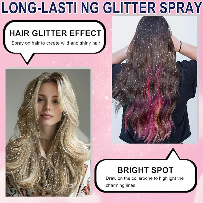 Glint-Rainbow Body Glitter Spray,Glitter Spray for Hair and Body,Long-Lasting Shimmer Powder Hairspray for Festival Concert Party Rave Accessories (Glint-Rainbow)