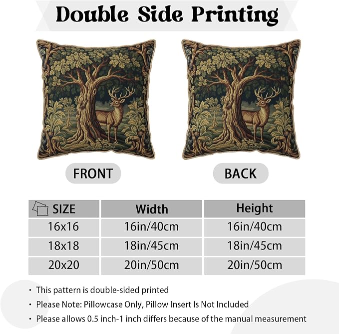 Vintage Green Deer Tree Velvet Pillow Covers 18x18 Inch Retro Reindeer Forest Throw Pillows for Couch Cushion Covers Pillowcase Boho Animal Farmhouse Pillow Cases for Sofa Bed Bedroom