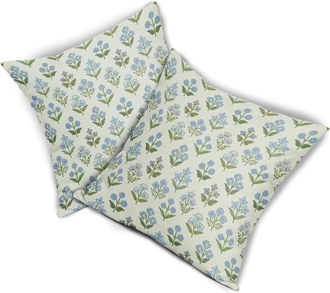 Blue Green Block Print Pillow Covers 24x24 Inch Set of 2, Vintage Floral Spring Decorative Throw Pillow Cases Boho Cushion Covers Rustic Decoration Gift Farmhouse Sofa Couch Bed Decor