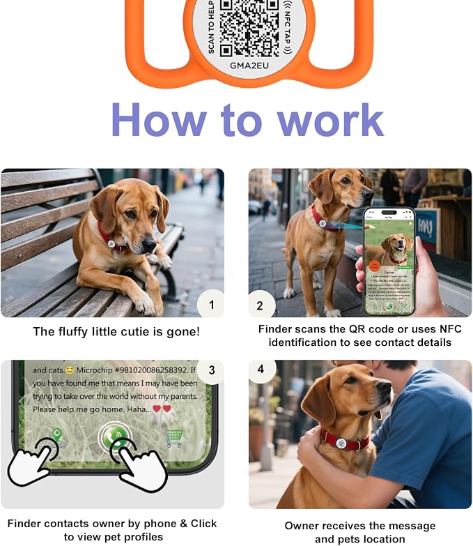 QR Code Dog Tag with NFC, Personalized Pet ID Tag, Silicone Dog ID Tag, Modifiable Pet Online Profile, Multiple Emergency Contact, Scan QR Code Send GPS Location Email (Regular, Orange)