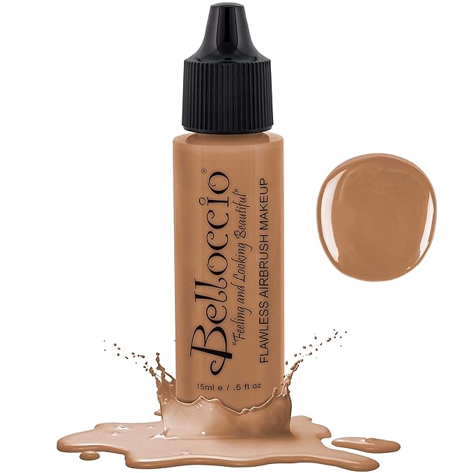 Belloccio's Professional Cosmetic Airbrush Makeup Foundation 1/2oz Bottle: Golden Tan- Medium Yellow Undertones