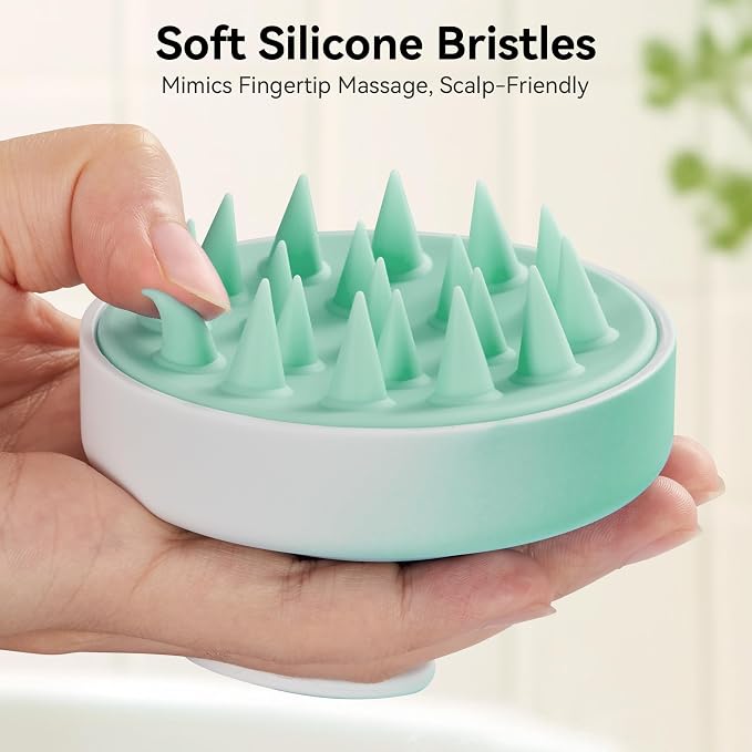 HEETA Scalp Massager Hair Growth, Soft Silicone Scalp Scrubber Shampoo Brush for Exfoliation, Dandruff Removal Head Massage Stress Relax, Wet & Dry Use for Thick Thin Curly Hair Care, Gradient Green