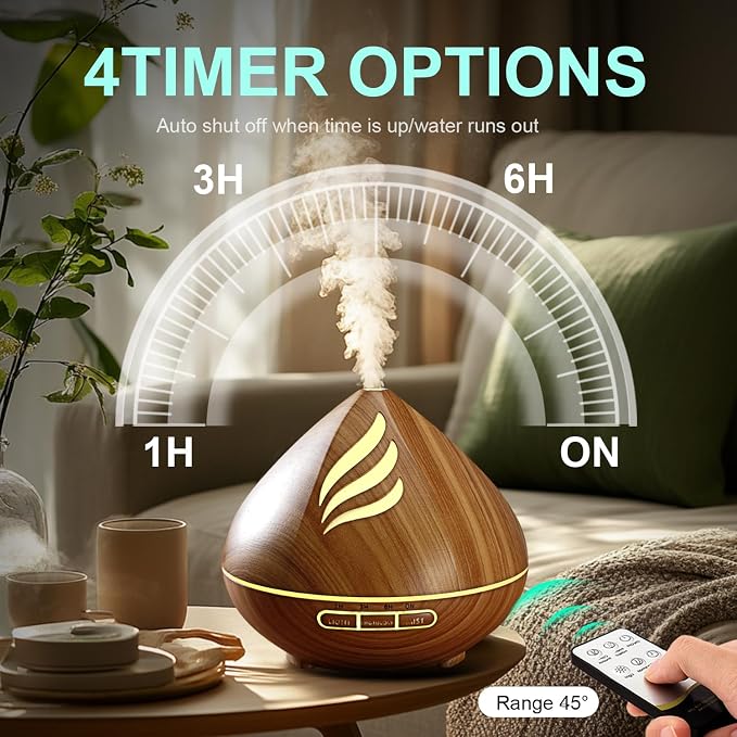 Essential Oil Scent Diffuser: 500ML Aroma Diffuser with Remote Control - 14 Colors LED & 2 Mist Modes - 4 Timer Settings, Ultra-Quiet for Home Bedroom Family1