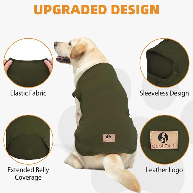 Large Dog Clothes for Boy Girl, 2 Pack Cotton Summer Dog T Shirts UV & Insect Protection for Outdoor Camping, Anti-Hair Loss & Breathable Sleeveless Pet Vest Tank Tops Apparel, Green, XL