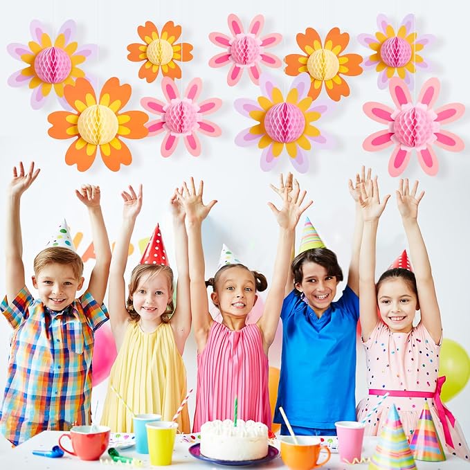 SUNBEAUTY 9 PCS Pastel Flower Party Decorations Hanging Paper Flowers Honeycomb for Women Birthday Spring Easter Wedding Garden Tea Party Baby Shower