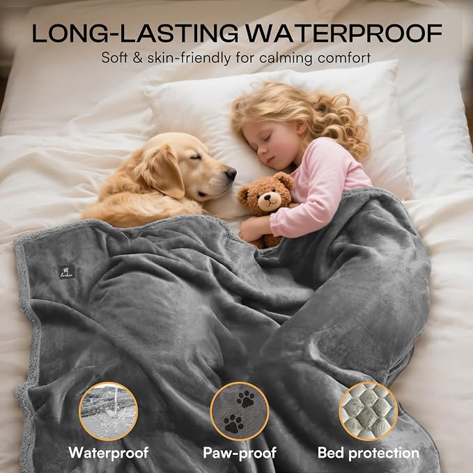 Luciphia Waterproof Bed Blanket Washable,Soft Sherpa Fleece Puppy Reversible Throw Blankets for Small Dog Cat,Furniture Cover Protector Couch Bed from Liquid Pee and Pet Fur, Light Grey, 40" x 28"
