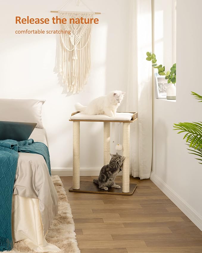 26.7in Large Cat Tree Tower Condo, Cat Scratch Posts for Indoor Cats, Big Plate, Three 23.6in Full Sisal Scratching Posts, Rustic Brown
