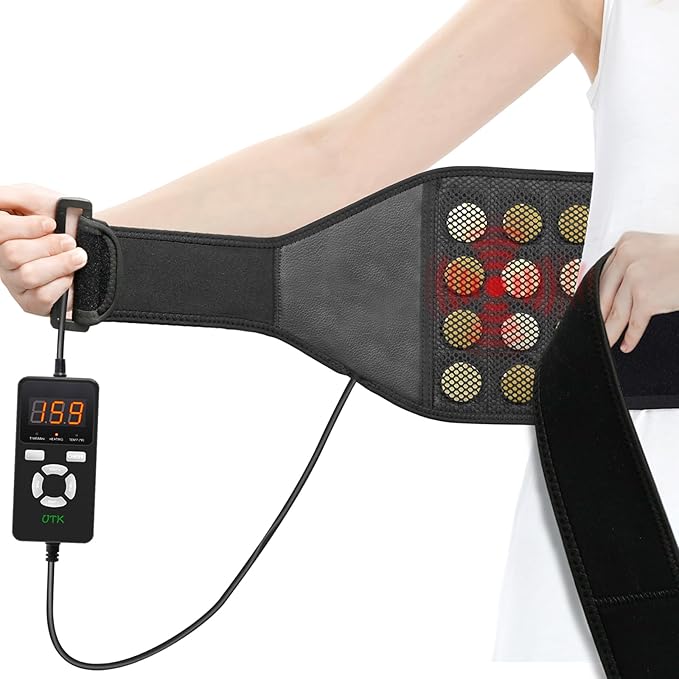 UTK Vibrating Far Infrared Heating Pad for Back Pain Relief, Hot to 159℉, Lower Back Massager Gift for Women Men, FSA-HSA Eligible, 3 Vibration, 16 Timers Auto-Off, 20 Jades, 35-55" Adjustable Size