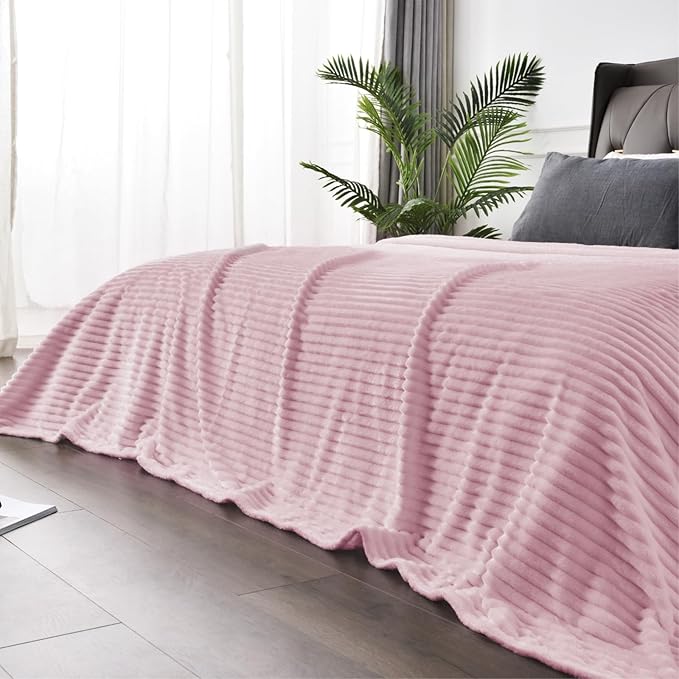 BEDELITE 3D Ribbed Cherry Blossom Fleece Twin Blanket for Bed, 60x80 Inch | Soft Warm Decorative Fluffy Blanket, Cozy Plush Lightweight Fuzzy Throw Blanket for Couch Sofa Room Decor, Gift for Women