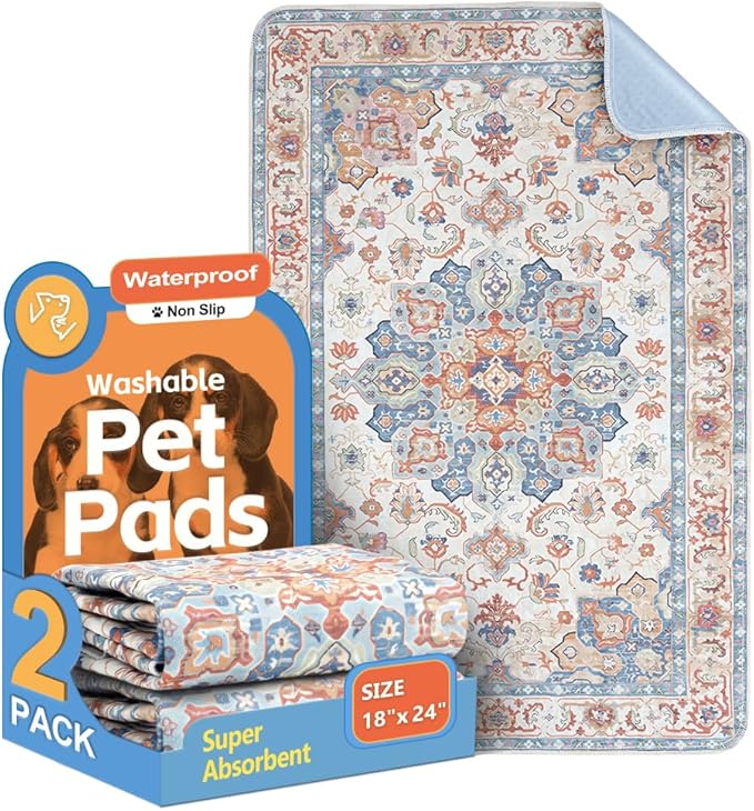 Washable Pee Pads for Dogs, 2 Pack Reusable Puppy Training Pads 24"x18" Super Absorbent Waterproof Dog Training Pads, Non-Slip Potty Pads, Whelping Pads Litter Mat Beige