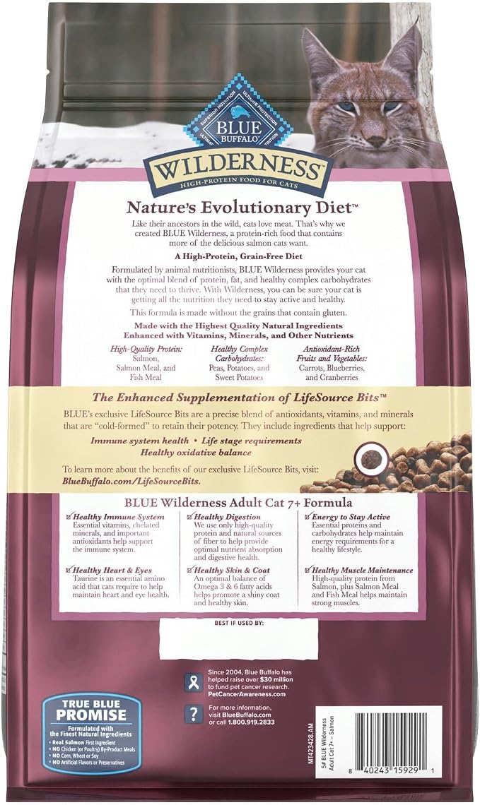 Blue Buffalo Wilderness Salmon Adult 7+ Dry Cat Food, Grain-Free, 5 lb | High Protein, Real Salmon #1 Ingredient, Supports Immunity with Antioxidant-Rich LifeSource Bits, Natural Ingredients